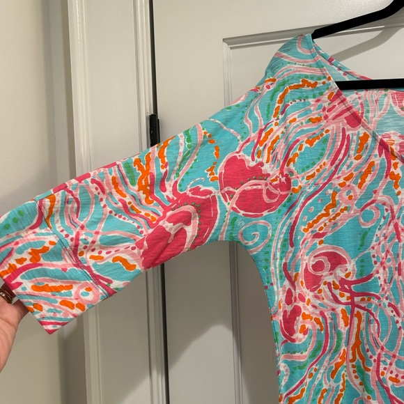 Lilly Pulitzer Scoop V-Neck Long Sleeve 100% Cotton Dress Large Light Blue Pink - Picture 3 of 7